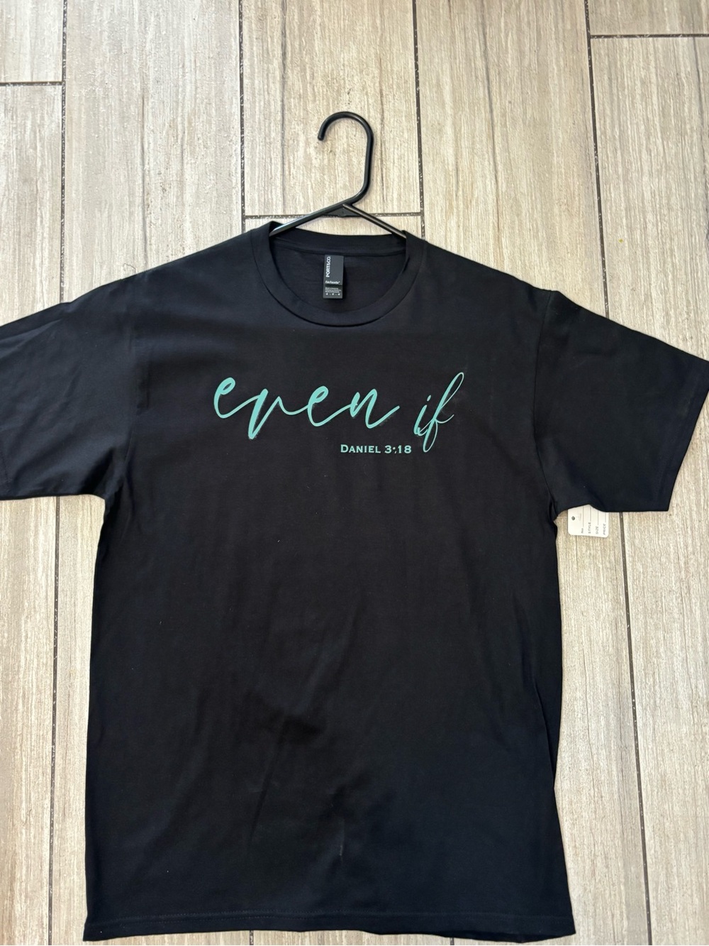 Black Short-Sleeve Graphic Tee with Teal Script